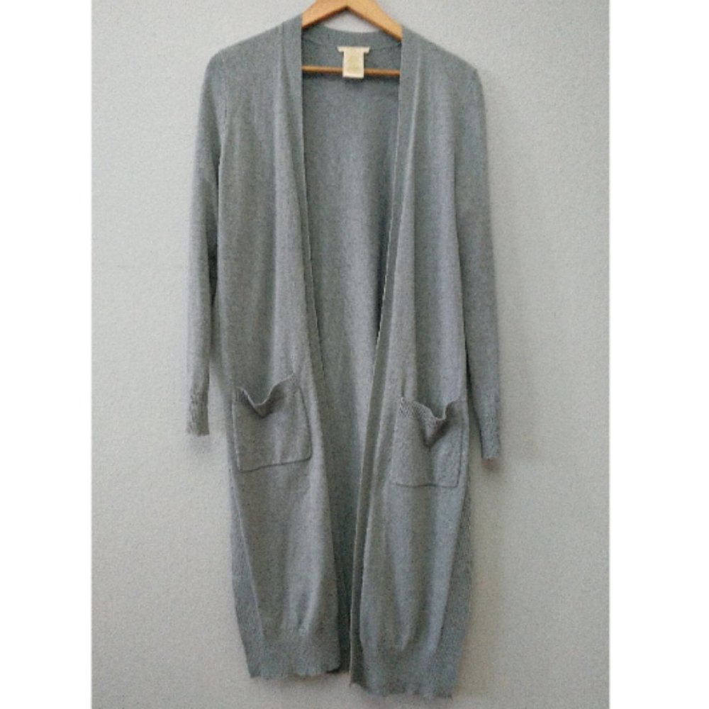 Matty M Women's Medium Blue Soft Long Cardigan Pockets Slit Open Front Heathered